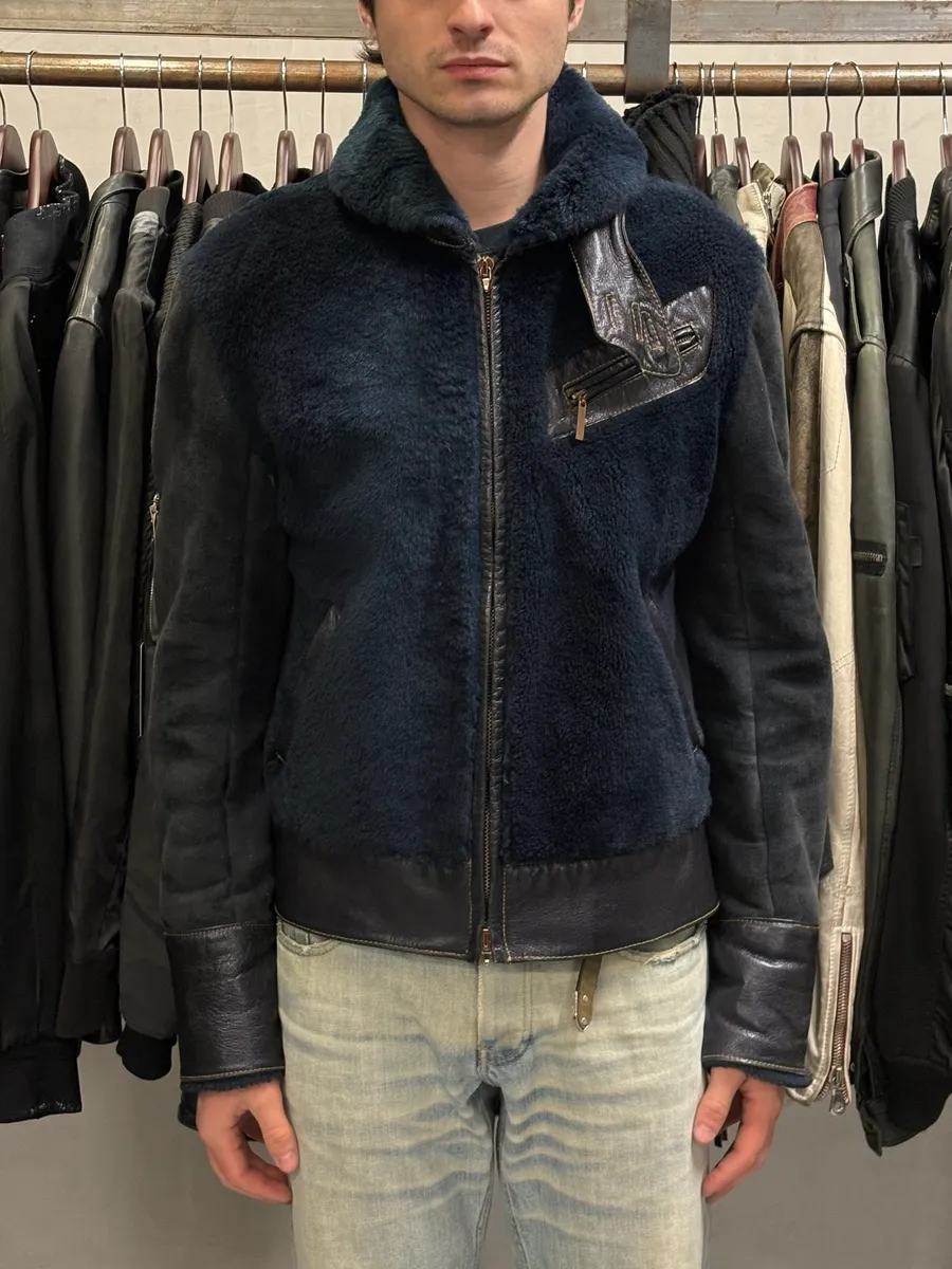 2000s Roberto Cavalli Blue Fur Shearling Jacket - Image 2
