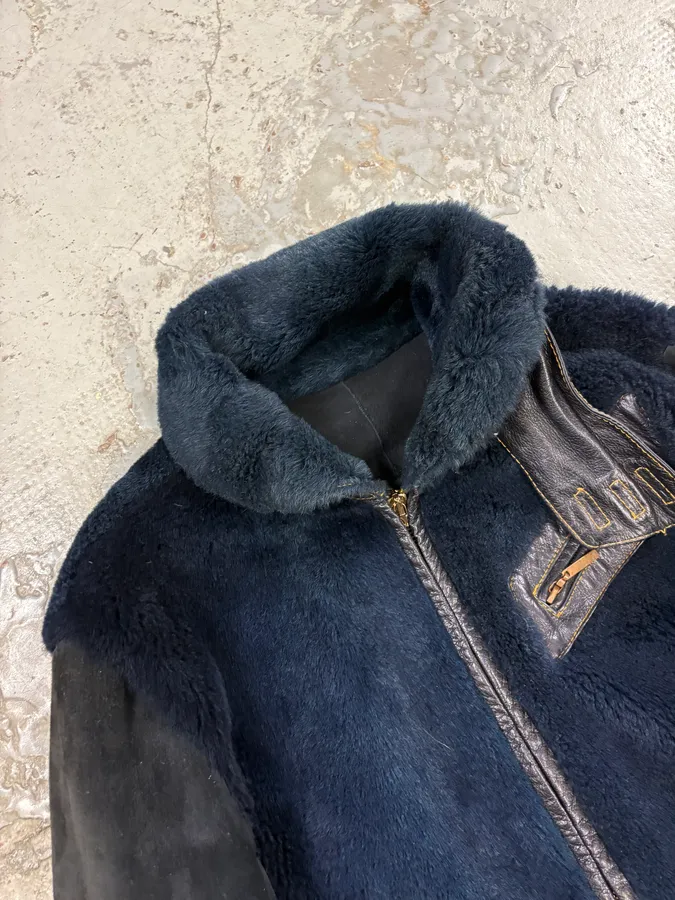 2000s Roberto Cavalli Blue Fur Shearling Jacket - Image 5