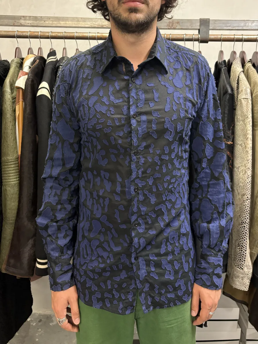 2000s Roberto Cavalli Blue Geometrical Patchwork Black Shirt - Image 4