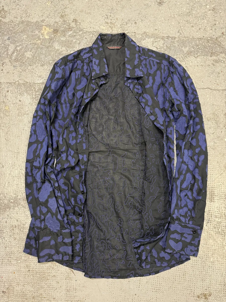 2000s Roberto Cavalli Blue Geometrical Patchwork Black Shirt - Image 6