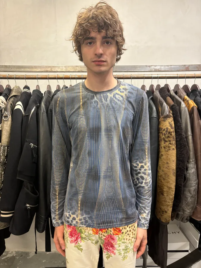 2000s Roberto Cavalli Blue Leopard Abstract Effect Longsleeves - Image 2