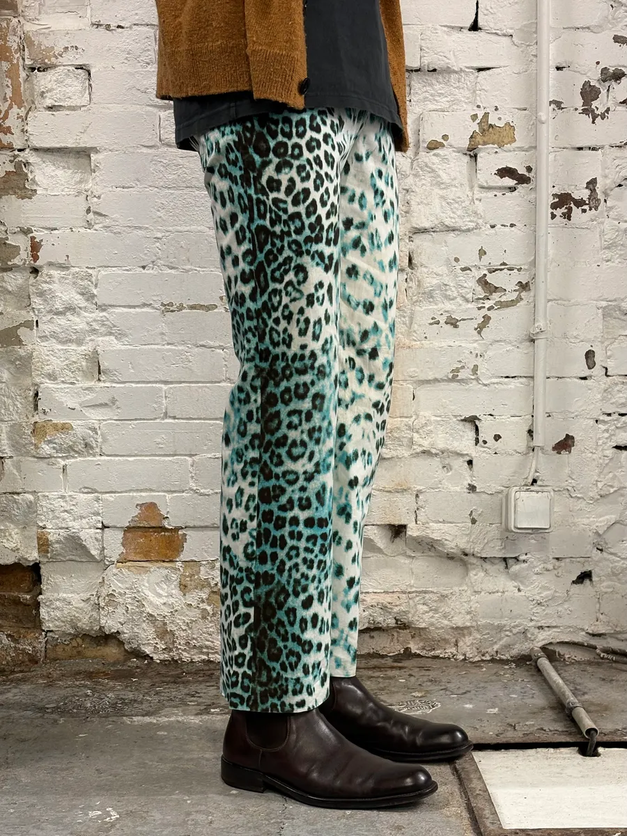2000s Roberto Cavalli Blue Leopard Pants - Image 3