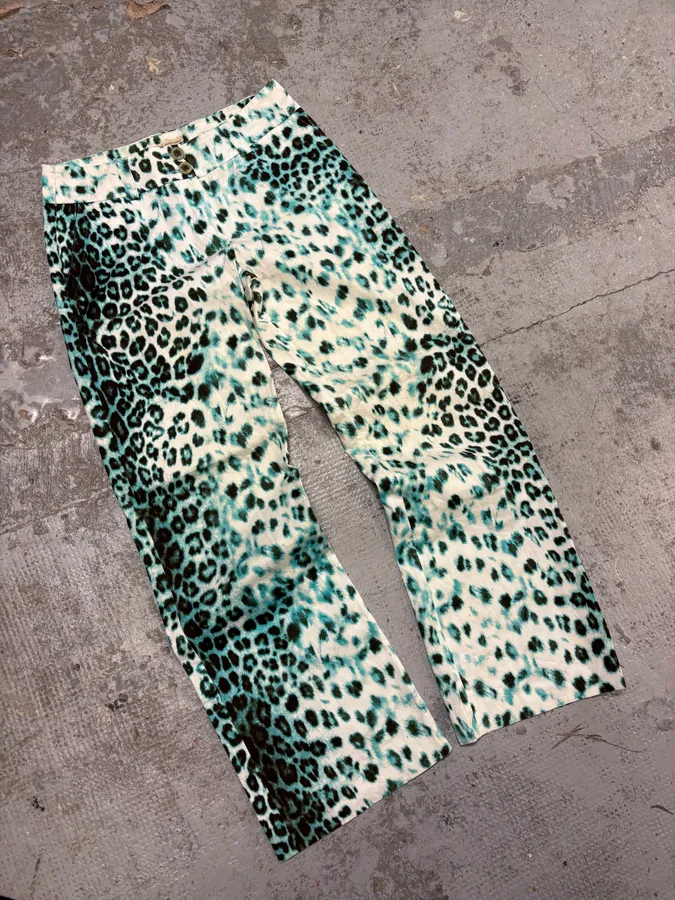 2000s Roberto Cavalli Blue Leopard Pants - Image 5