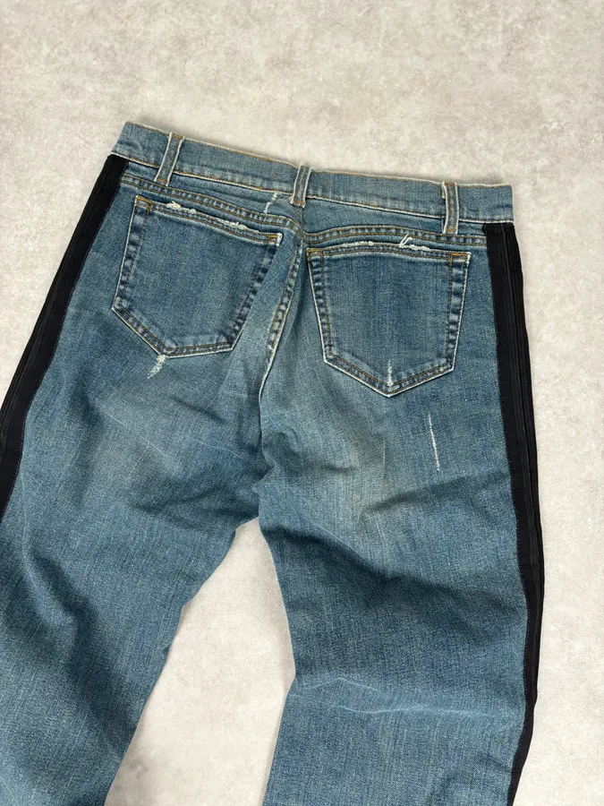 2000s Roberto Cavalli Blue Straight Contrast Side Stripe Denim Jeans - Image 7