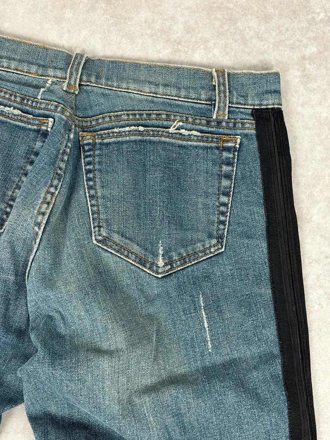 2000s Roberto Cavalli Blue Straight Contrast Side Stripe Denim Jeans - Image 8