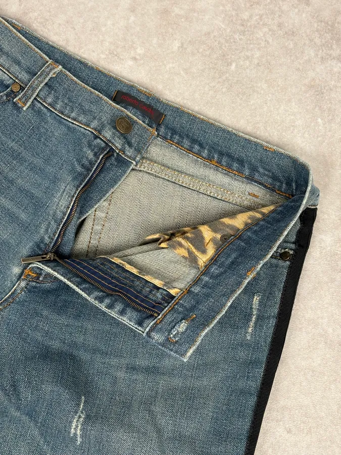 2000s Roberto Cavalli Blue Straight Contrast Side Stripe Denim Jeans - Image 9
