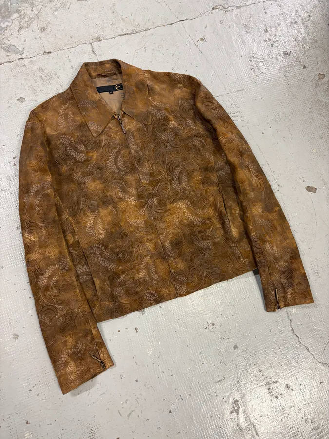 2000s Roberto Cavalli Brown Asian Dragon Leather Biker Jacket - Image 4