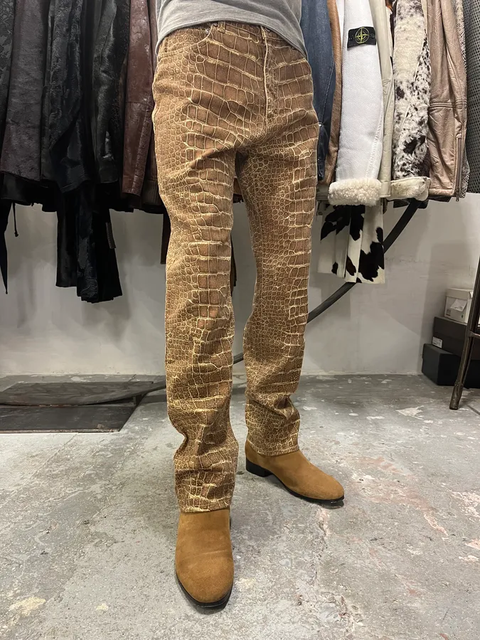 2000s Roberto Cavalli Brown Crocodile Effect Pants - Image 3