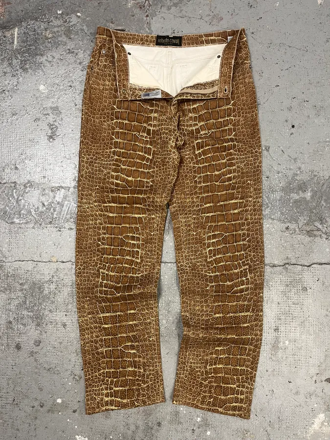2000s Roberto Cavalli Brown Crocodile Effect Pants - Image 6