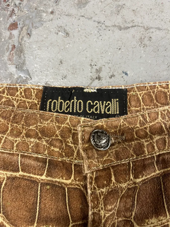 2000s Roberto Cavalli Brown Crocodile Effect Pants - Image 8