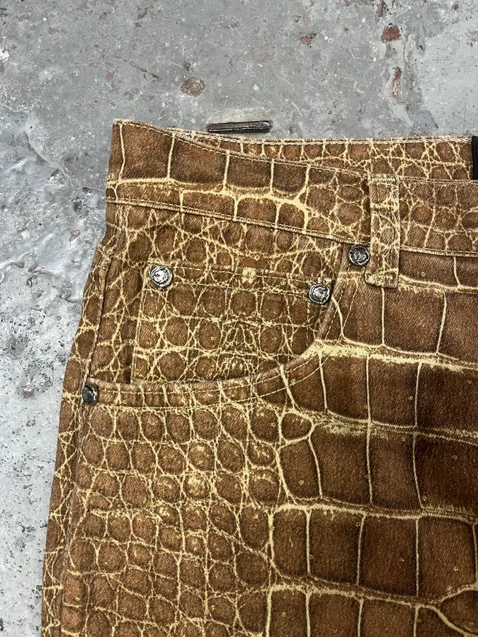 2000s Roberto Cavalli Brown Crocodile Effect Pants - Image 9