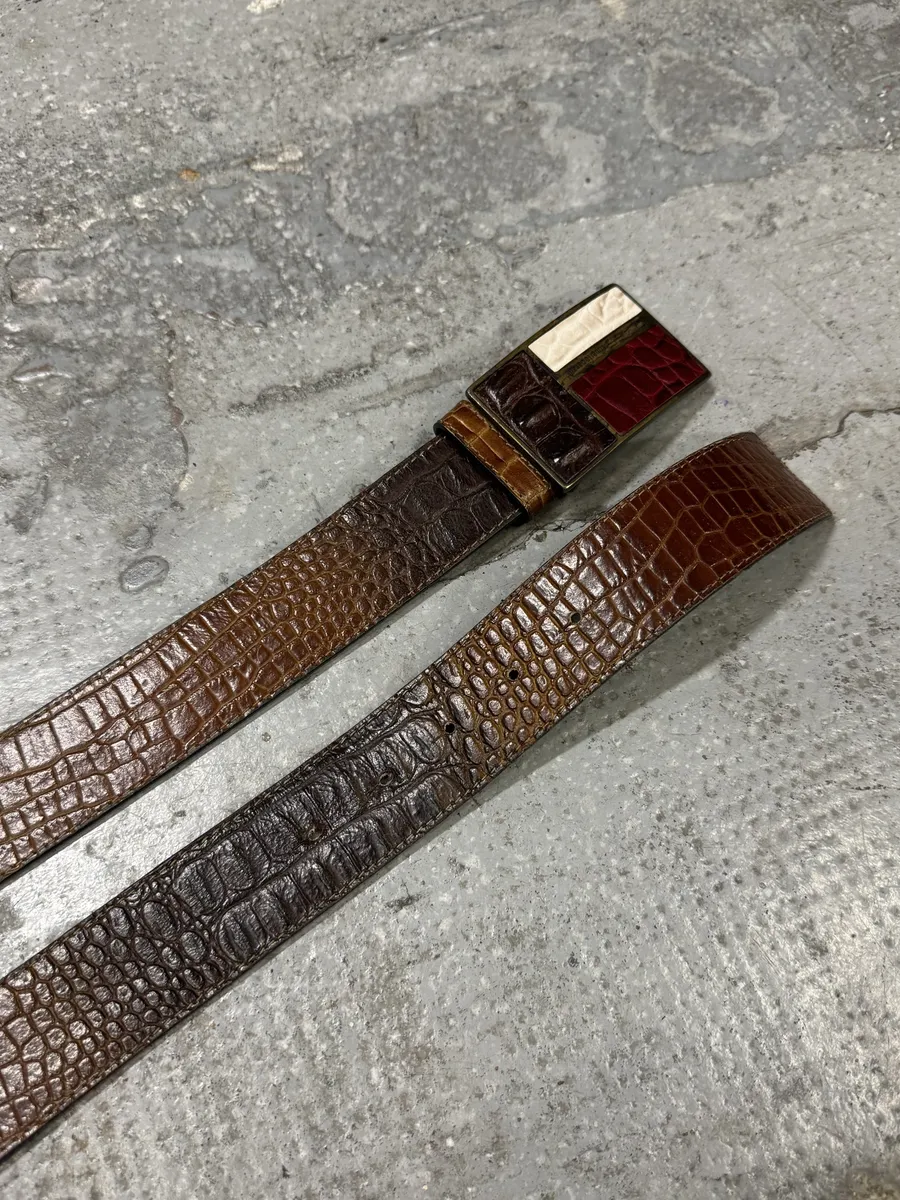 2000s Roberto Cavalli Brown Faded Crocodile Effect Pattern Leather Belt - Image 2