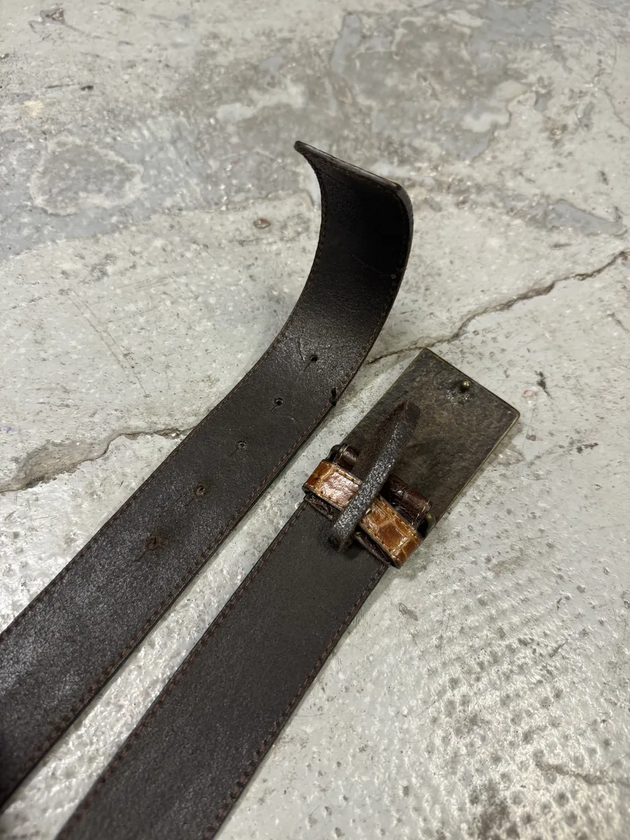 2000s Roberto Cavalli Brown Faded Crocodile Effect Pattern Leather Belt - Image 4