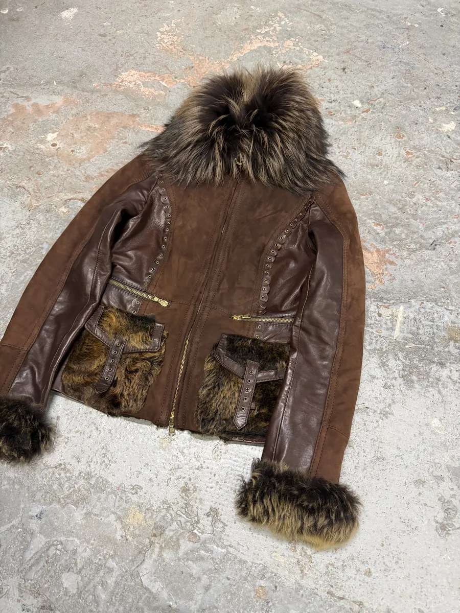 2000s Roberto Cavalli Brown Fur Leather Premium Jacket - Image 2
