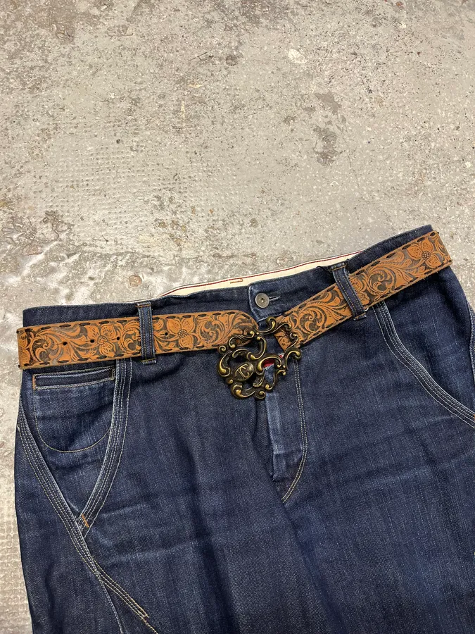 2000s Roberto Cavalli Brown Imperial Royal Leather Belt - Image 2