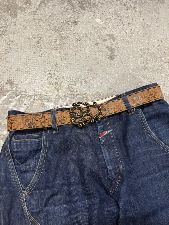 2000s Roberto Cavalli Brown Imperial Royal Leather Belt - Image 3