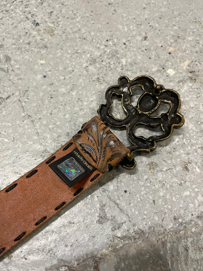 2000s Roberto Cavalli Brown Imperial Royal Leather Belt - Image 9