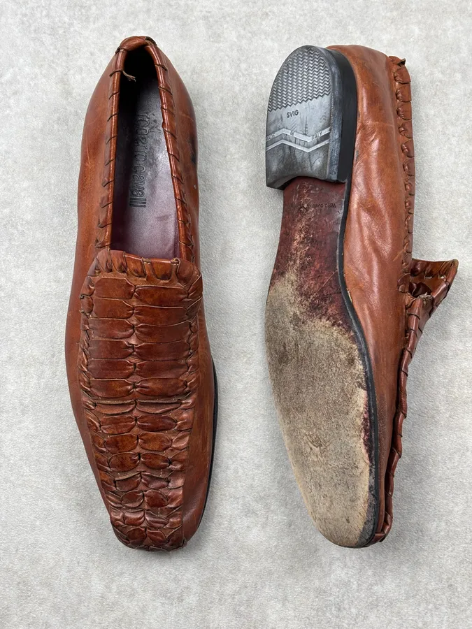 2000s Roberto Cavalli Brown Leather Woven Loafers - Image 7