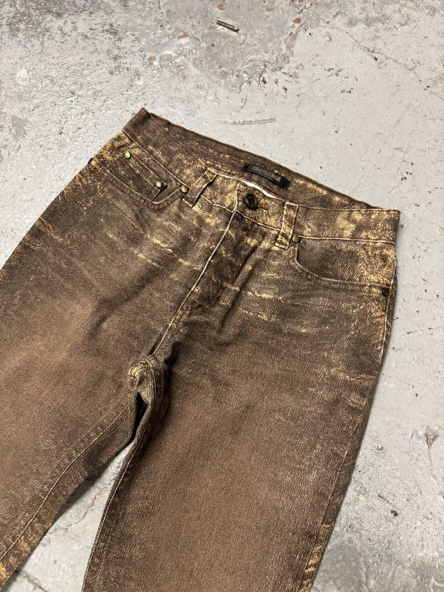 2000s Roberto Cavalli Brown Marble Effect Pants - Image 8