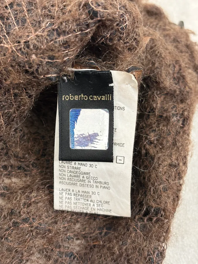 2000s Roberto Cavalli Brown Mohair Leather Embroidered Sweater - Image 10