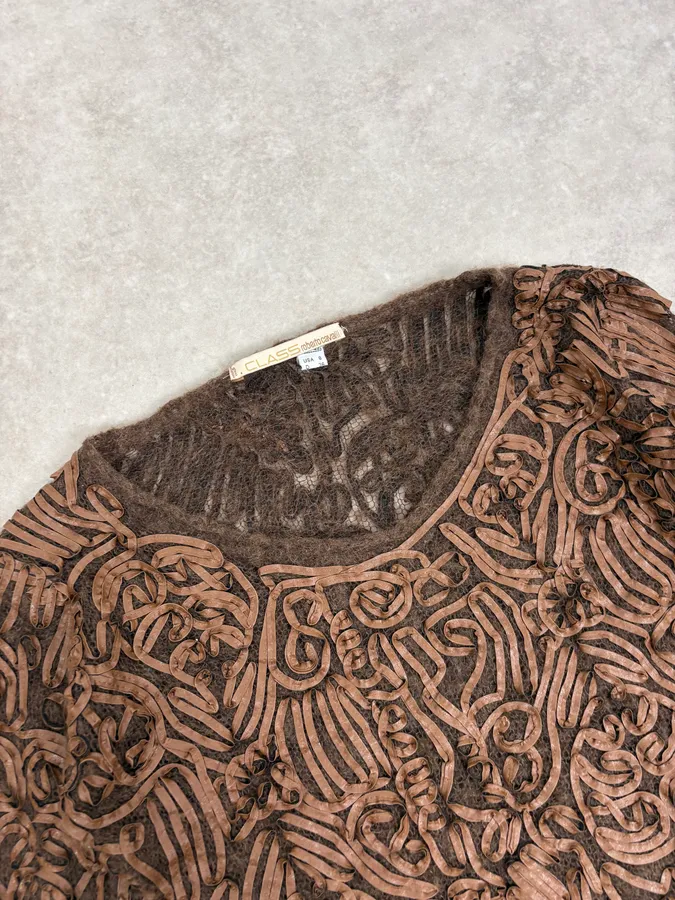 2000s Roberto Cavalli Brown Mohair Leather Embroidered Sweater - Image 5