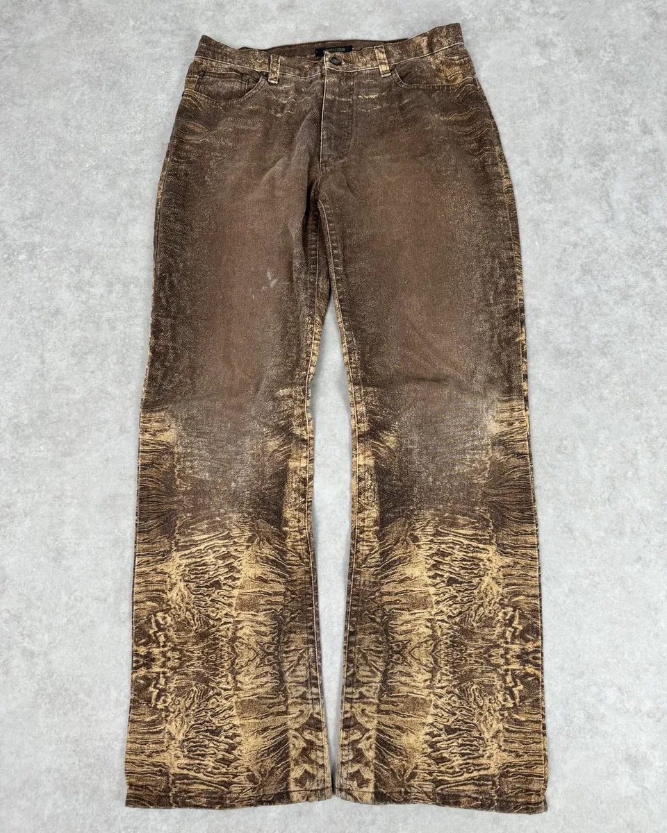 2000s Roberto Cavalli Brown Sand Eroded Flared Jeans
