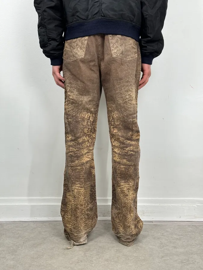 2000s Roberto Cavalli Brown Sand Eroded Flared Jeans - Image 4