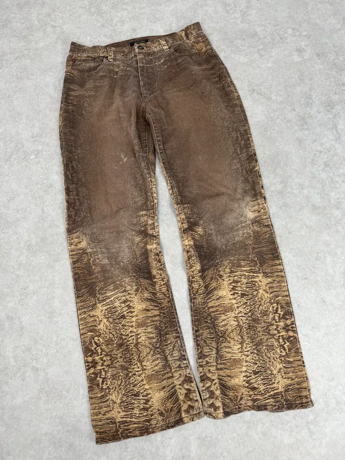 2000s Roberto Cavalli Brown Sand Eroded Flared Jeans - Image 5