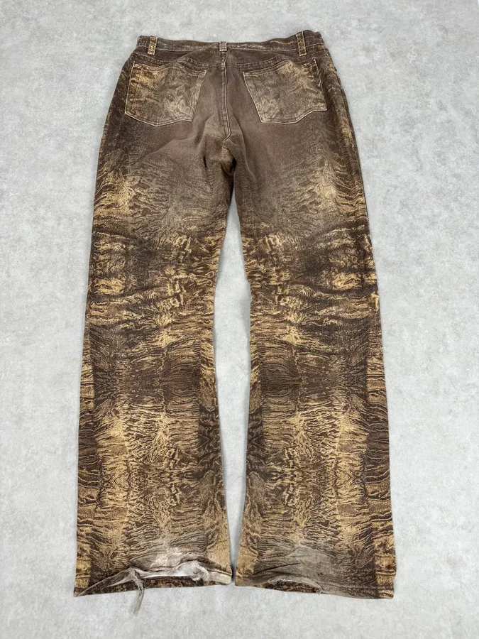 2000s Roberto Cavalli Brown Sand Eroded Flared Jeans - Image 7