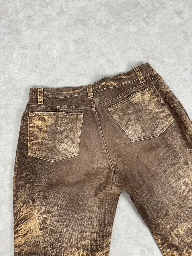 2000s Roberto Cavalli Brown Sand Eroded Flared Jeans - Image 8