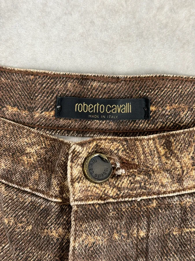 2000s Roberto Cavalli Brown Sand Eroded Flared Jeans - Image 9