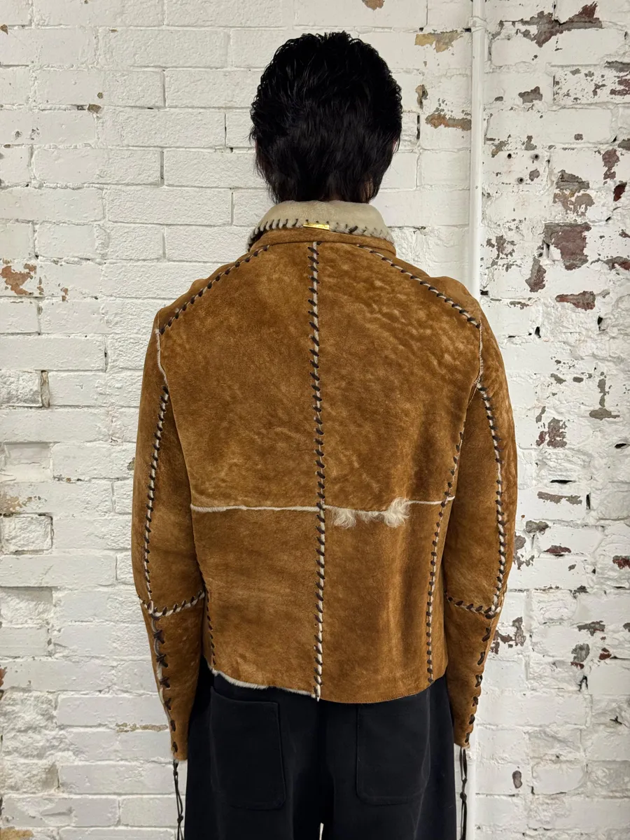 2000s Roberto Cavalli Brown Shearling Asymmetrical Leather Jacket - Image 3