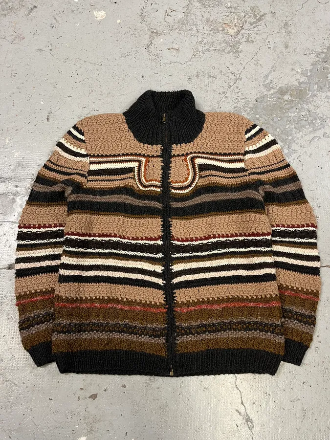 2000s Roberto Cavalli Brown Wool Zip-up Sweater