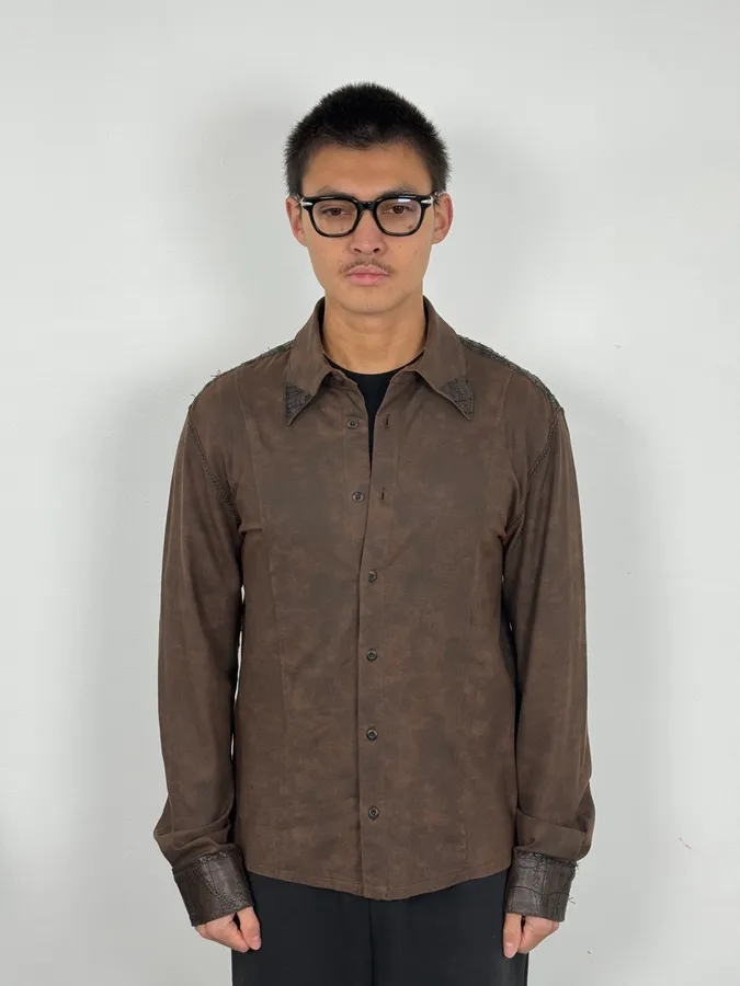 2000s Roberto Cavalli Brut Brown Shirt - Image 2