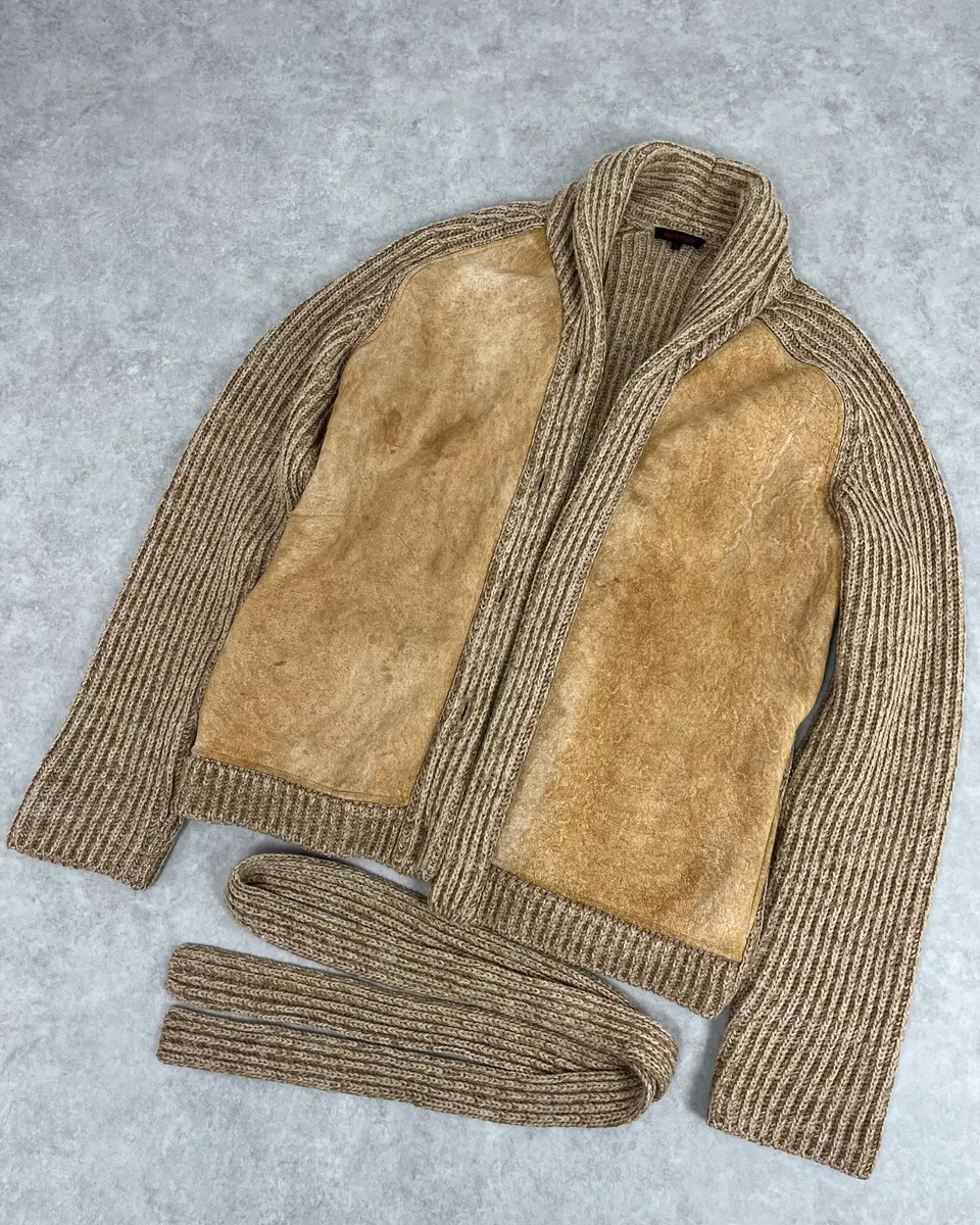 2000s Roberto Cavalli Camel Beige Wool & Leather Jacket - Image 4
