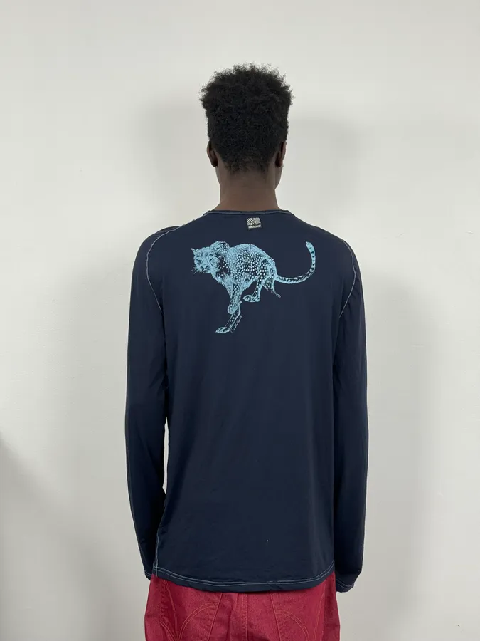 2000s Roberto Cavalli Cheetah Navy Longsleeves