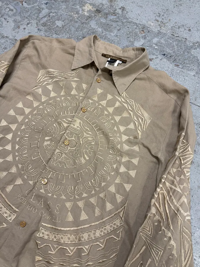 2000s Roberto Cavalli Class Beige Embroidered Astro Shirt - Image 5