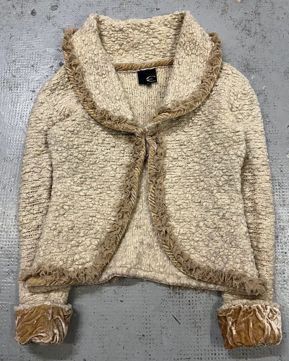 2000s Roberto Cavalli Class Wrinkled Texture Beige Cardigan Jacket - Image 3