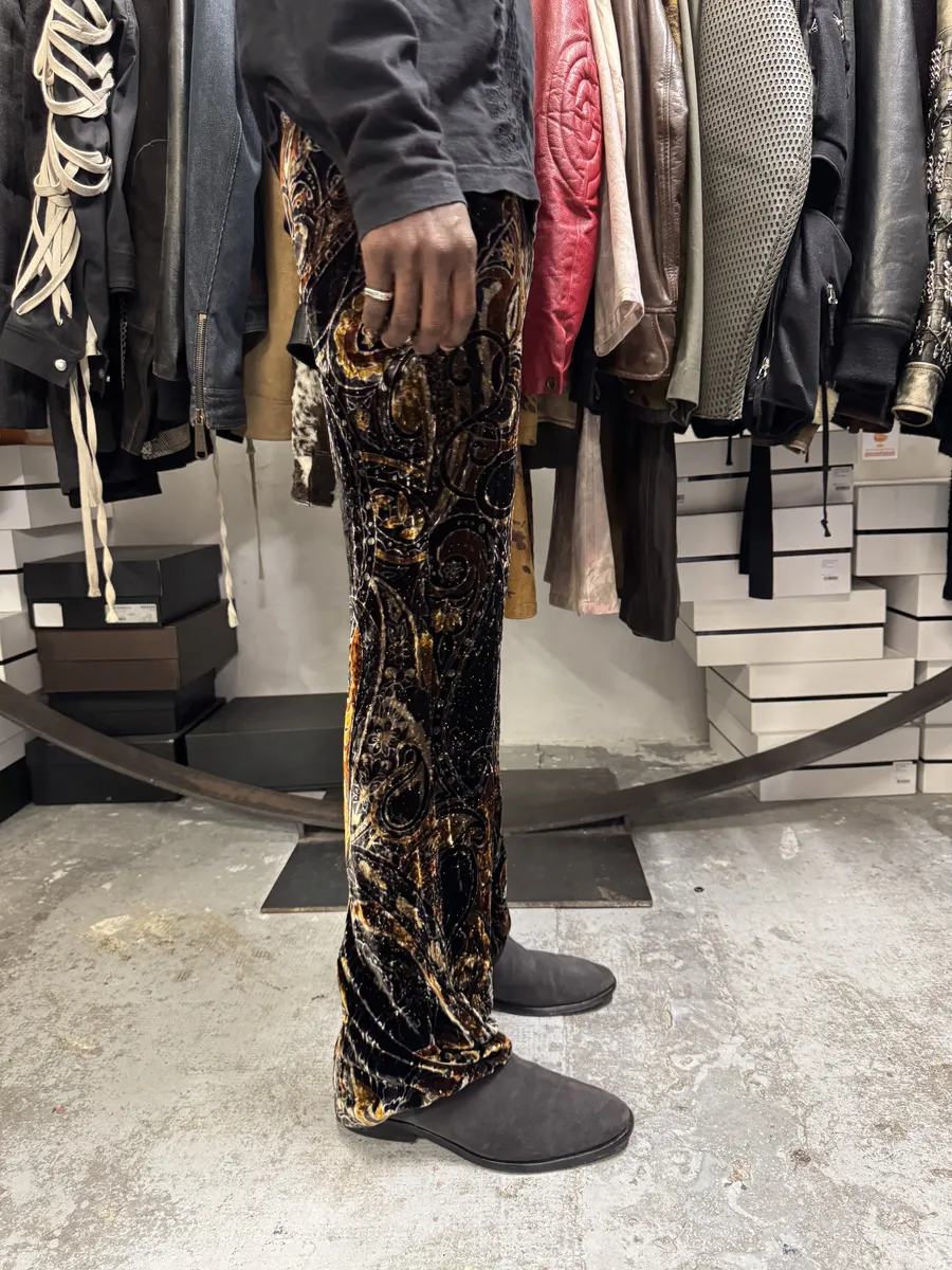 2000s Roberto Cavalli Dark Orange Velvet Trousers Pants - Image 3