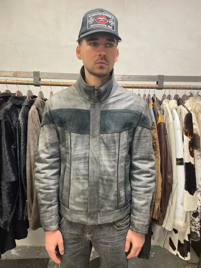 2000s Roberto Cavalli Eroded Grey Marble Effect Premium Leather Jacket - Image 2