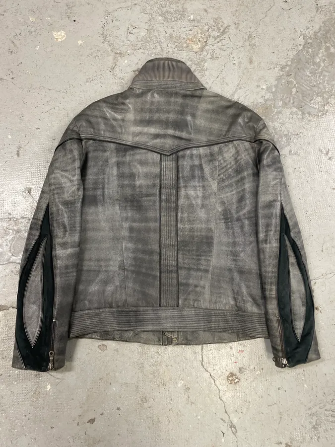 2000s Roberto Cavalli Eroded Grey Marble Effect Premium Leather Jacket - Image 5