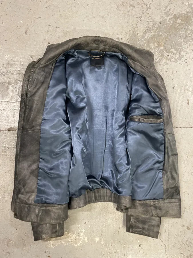 2000s Roberto Cavalli Eroded Grey Marble Effect Premium Leather Jacket - Image 6