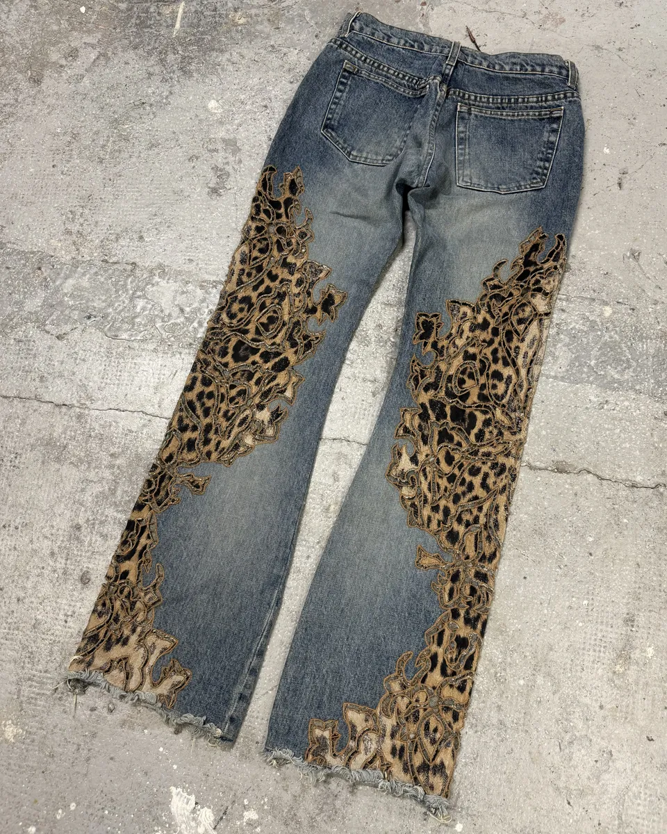 2000s Roberto Cavalli Flared Leopard Cowboy Jeans - Image 7