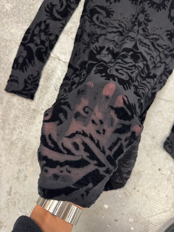 2000s Roberto Cavalli Floral Velvet Mesh Black Dress - Image 10
