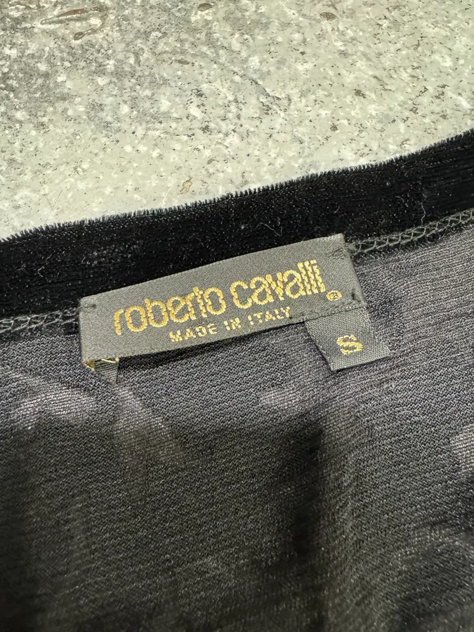 2000s Roberto Cavalli Floral Velvet Mesh Black Dress - Image 12