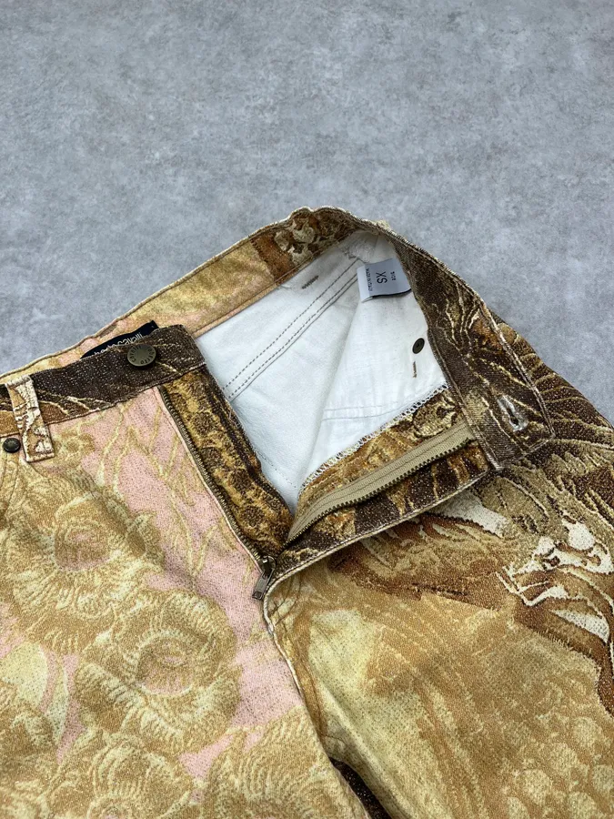 2000s Roberto Cavalli Flowered Pattern Gold & Pink Pants - Image 10