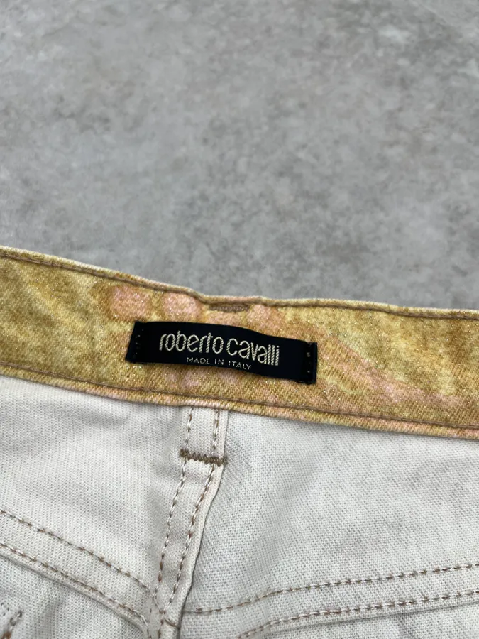 2000s Roberto Cavalli Flowered Pattern Gold & Pink Pants - Image 12