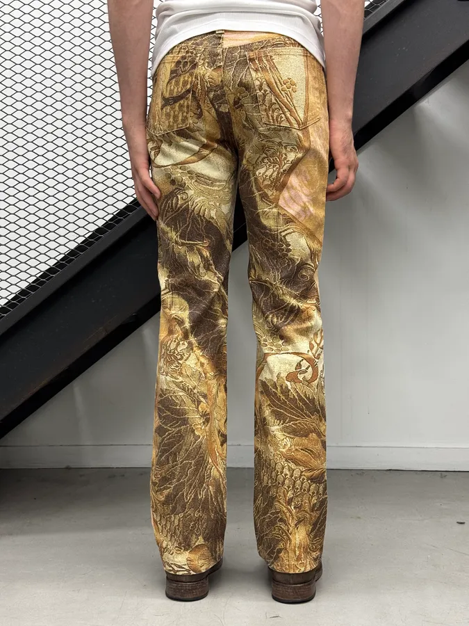 2000s Roberto Cavalli Flowered Pattern Gold & Pink Pants - Image 3