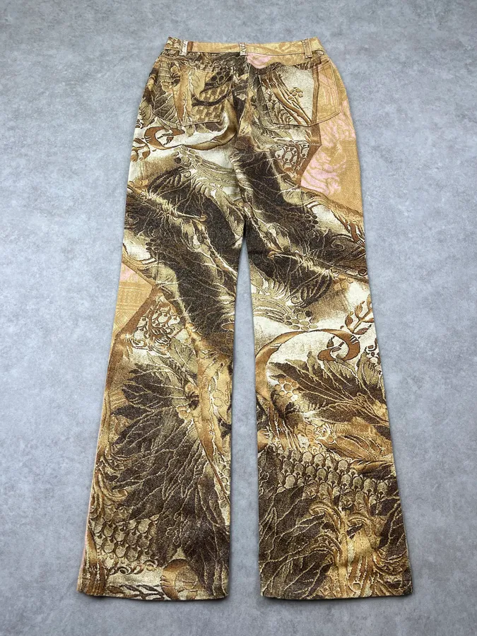 2000s Roberto Cavalli Flowered Pattern Gold & Pink Pants - Image 5