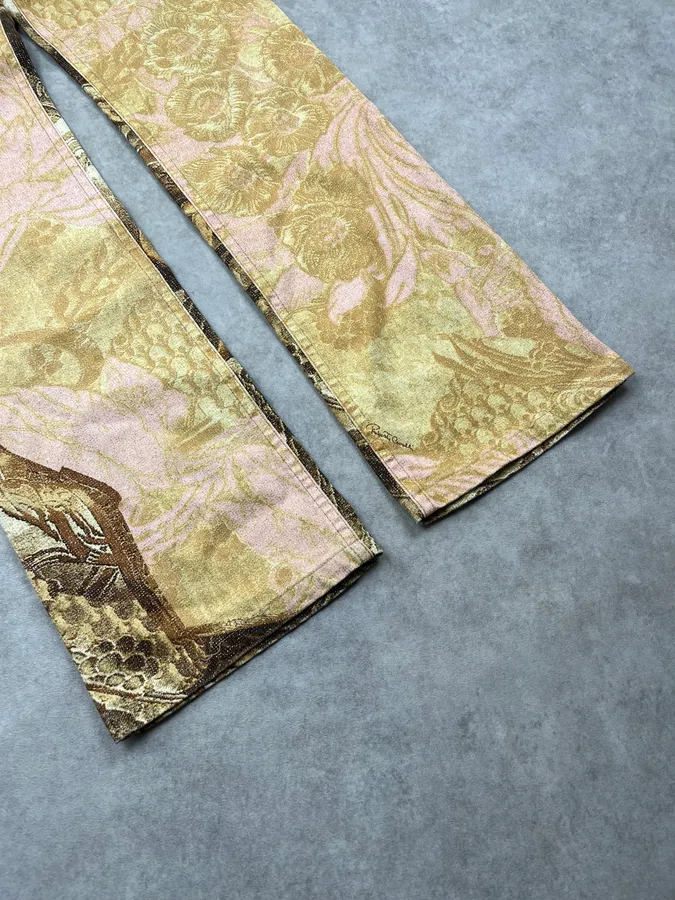 2000s Roberto Cavalli Flowered Pattern Gold & Pink Pants - Image 7